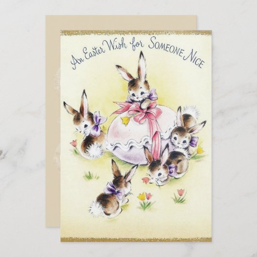 かわいいレトロのヴィンテージのイースターのウサギはメッセージを加えます シーズンカード (正面/裏面)