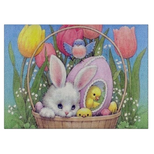 かわいいレトロのヴィンテージのイースターのウサギ カッティングボード (正面)