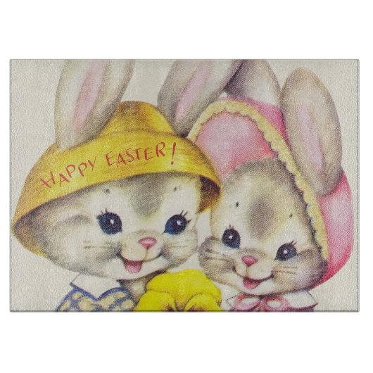 かわいいレトロのヴィンテージのイースターのウサギ カッティングボード (正面)