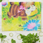 かわいいレトロのヴィンテージのイースター猫の休日 キッチンタオル (折り畳み)