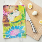 かわいいレトロのヴィンテージのイースター猫の休日 キッチンタオル (四つ折り)