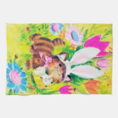 かわいいレトロのヴィンテージのイースター猫の休日 キッチンタオル (横)