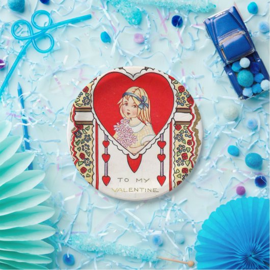 かわいいレトロのヴィンテージのバレンタインの女の子のパーティー ペーパープレート (パーティー)