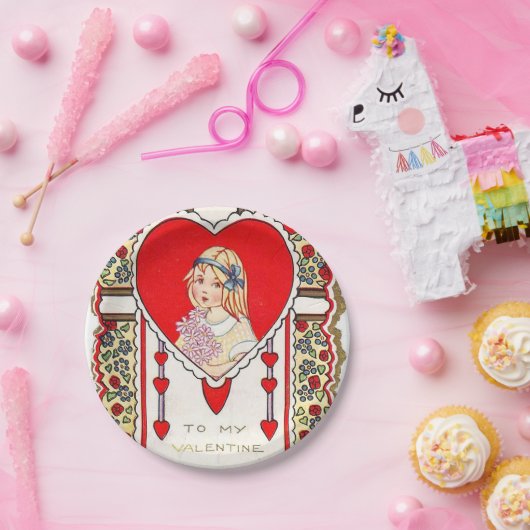 かわいいレトロのヴィンテージのバレンタインの女の子のパーティー ペーパープレート (パーティー)