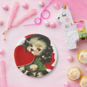 かわいいレトロのヴィンテージのバレンタインの子犬のパーティー ペーパープレート (パーティー)