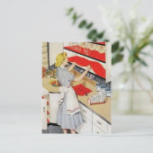 かわいいレトロのヴィンテージの掃除婦 シーズンポストカード (スタンド正面)