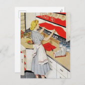 かわいいレトロのヴィンテージの掃除婦 シーズンポストカード (正面/裏面)