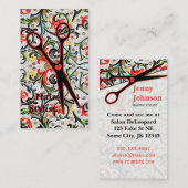 かわいいレトロのヴィンテージの花柄のはさみの美容師 名刺 (正面/裏面)