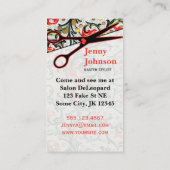 かわいいレトロのヴィンテージの花柄のはさみの美容師 名刺 (裏面)