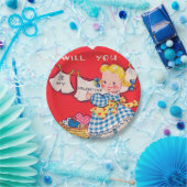 かわいいレトロの女の子のバレンタインのパーティーのプレート ペーパープレート (パーティー)