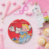 かわいいレトロの女の子のバレンタインのパーティーのプレート ペーパープレート (パーティー)