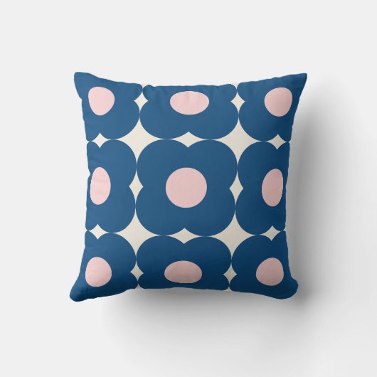 かわいいレトロの幾何学模様青とピンク クッション (裏面)