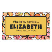 かわいいレトロの花こんにちは私の名前はナース磁気 名札 (正面)