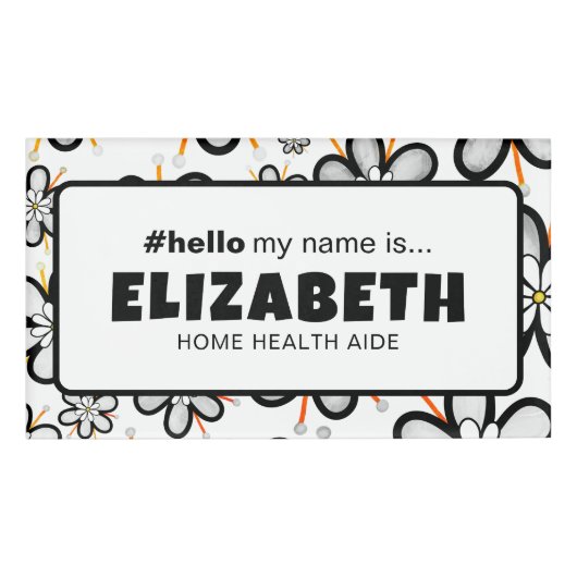 かわいいレトロの花こんにちは私の名前はナース磁気 名札 (正面)