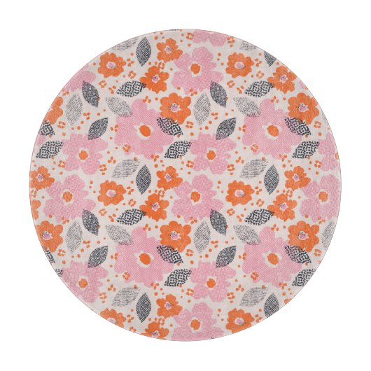 かわいいレトロの花パターン カッティングボード (正面)