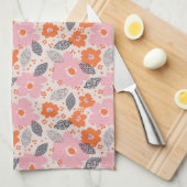 かわいいレトロの花パターン キッチンタオル (四つ折り)