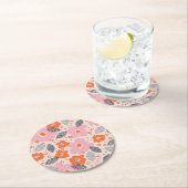 かわいいレトロの花パターン ラウンドペーパーコースター (インサイチュ)