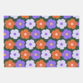 かわいいレトロの花柄（紫と緑）  ラッピングペーパーシート (正面)