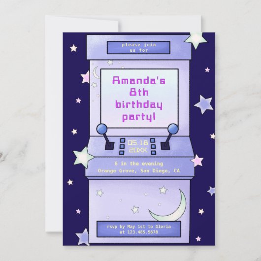 かわいいレトロアーケードゲーム子供の誕生日招待状 招待状 (正面)