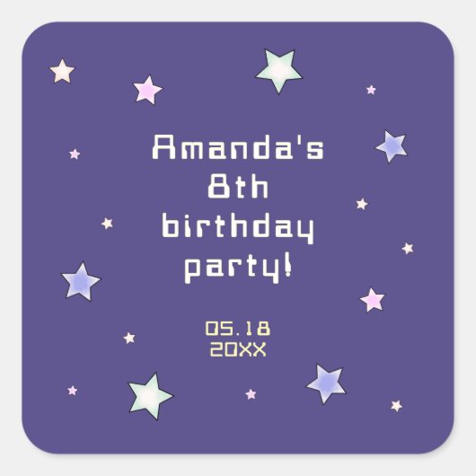 かわいいレトロアーケードゲーム子供の誕生日 スクエアシール (正面)