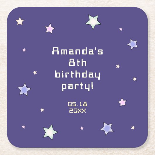 かわいいレトロアーケードゲーム子供の誕生日 スクエアペーパーコースター (正面)