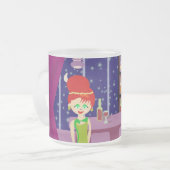 かわいいレトロアートロマンチックなバーナイトライフ漫画 フロストグラスマグカップ (正面左)