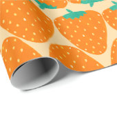 かわいいレトロイチゴの模様（オレンジとグリーン） ラッピングペーパー (ロールコーナー)