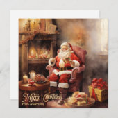 かわいいレトロイラストレーションサンタクロース読レター シーズンカード (正面/裏面)
