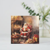 かわいいレトロイラストレーションサンタクロース読レター シーズンカード (スタンド正面)
