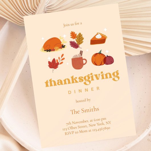 かわいいレトロエステティックシック感謝祭ディナー 招待状