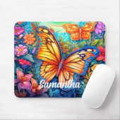 かわいいレトロカスタムバタフライモノグラム名 マウスパッド (マウス)