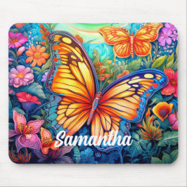 かわいいレトロカスタムバタフライモノグラム名 マウスパッド