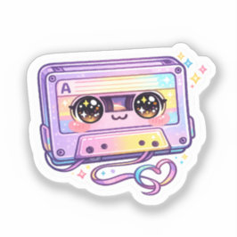 かわいいレトロカセットテープ パステルパープル音楽 シール