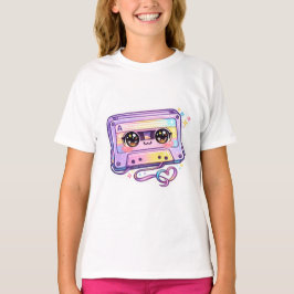 かわいいレトロカセットテープ パステルパープル音楽 Tシャツ