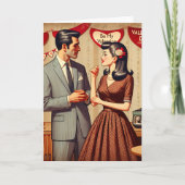 かわいいレトロカップル バレンタインデー パーソナライズ カード (正面)