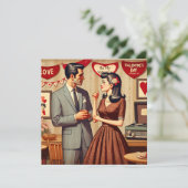 かわいいレトロカップル バレンタインデー パーソナライズ シーズンカード (スタンド正面)