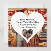 かわいいレトロカップル バレンタインデー パーソナライズ シーズンカード (裏面)