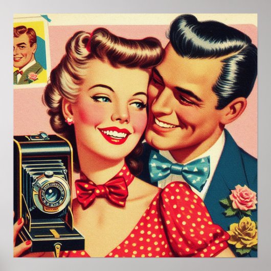 かわいいレトロカップル ポスター (正面)
