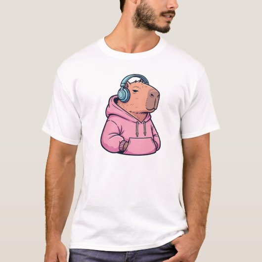 かわいいレトロカピバラパーカー カートゥーン Tシャツ (正面)