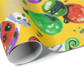 かわいいレトロカラフルオーナメントクリスマスイエロー ラッピングペーパー (ロールコーナー)