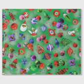 かわいいレトロカラフルオーナメントクリスマスグリーン ラッピングペーパー (フラット)