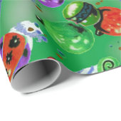 かわいいレトロカラフルオーナメントクリスマスグリーン ラッピングペーパー (ロールコーナー)