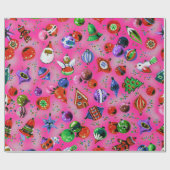 かわいいレトロカラフルオーナメントクリスマスピンク ラッピングペーパー (フラット)