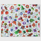 かわいいレトロカラフルオーナメントクリスマスホワイト ラッピングペーパー (フラット)