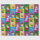 かわいいレトロカラフルコラージュの休日カラフル ラッピングペーパー (フラット)