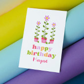 かわいいレトロカラフルフローラパーソナライズされた誕生日 カード