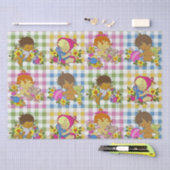 かわいいレトロカラフルプレイドベビーシャワー 薄葉紙 (クラフト)