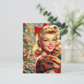 かわいいレトロガールクリスマス ポストカード (スタンド正面)