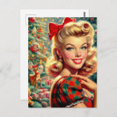 かわいいレトロガールクリスマス ポストカード (正面/裏面)