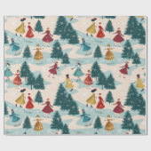 かわいいレトロガールズスケートで滑る ラッピングペーパー (フラット)